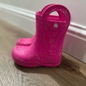 CROCS Kids Sparkly Pink Rain Boots